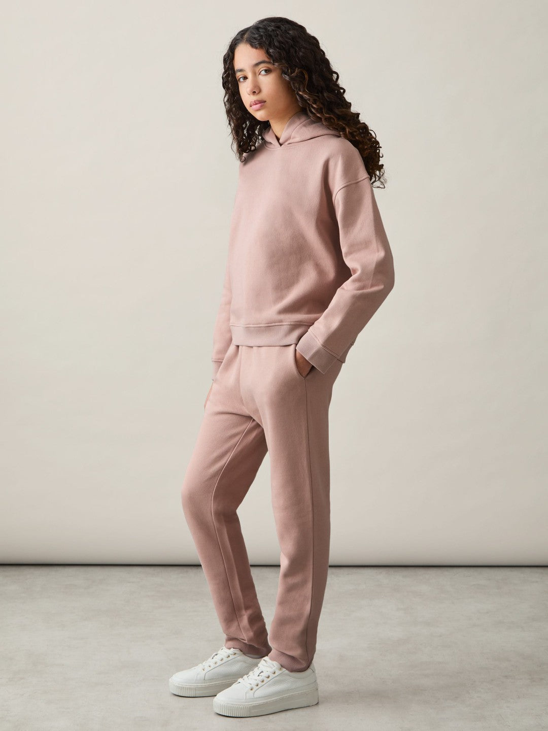 9-13 yrs Cotton-Blend Hoodie And Joggers Set in Mink