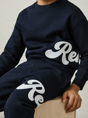13-14 yrs Cotton-Blend Logo Script Joggers in Navy
