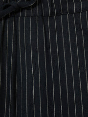 Linen-Blend Drawstring Trousers in Navy Stripe