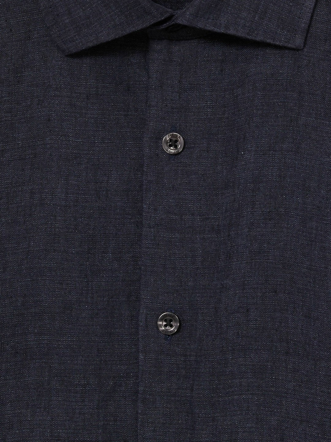 Slim Fit Linen Button-Through Shirt in Navy