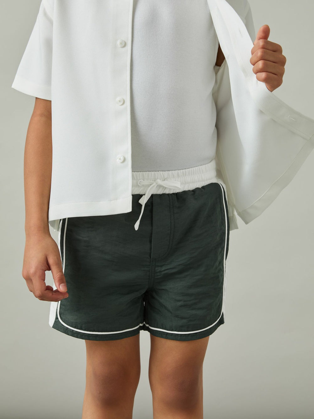 9-13 yrs Colour-Block Piped Swim Shorts in Green/White