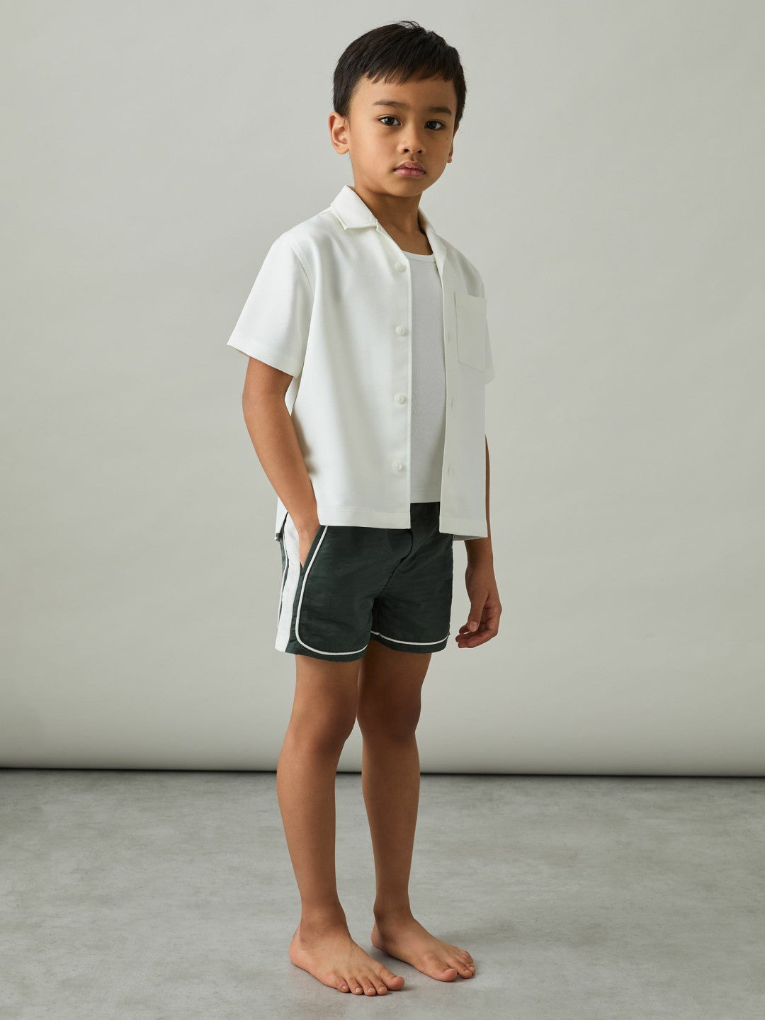 9-13 yrs Colour-Block Piped Swim Shorts in Green/White