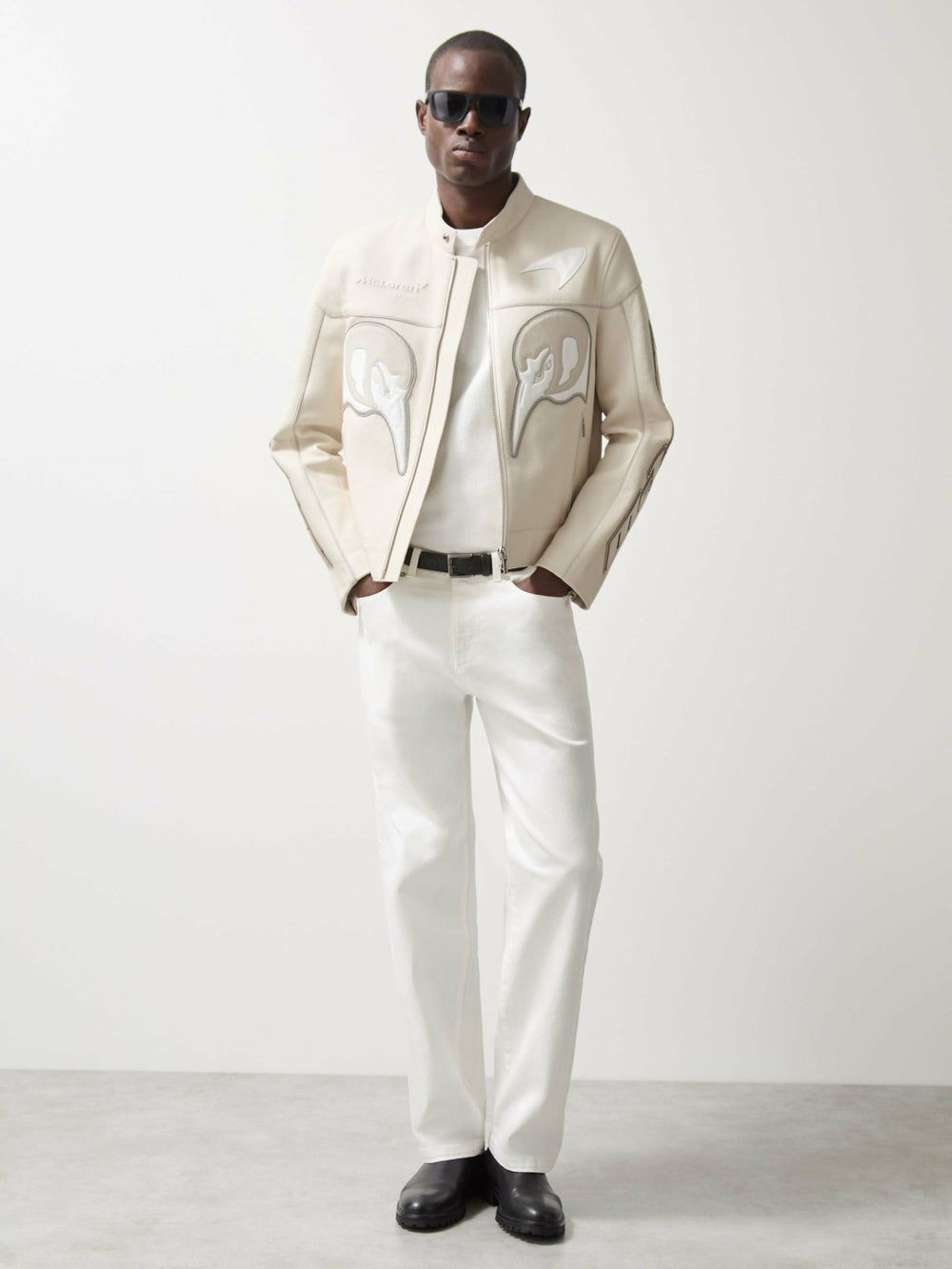 McLaren F1 Team Leather Biker Jacket in Off White