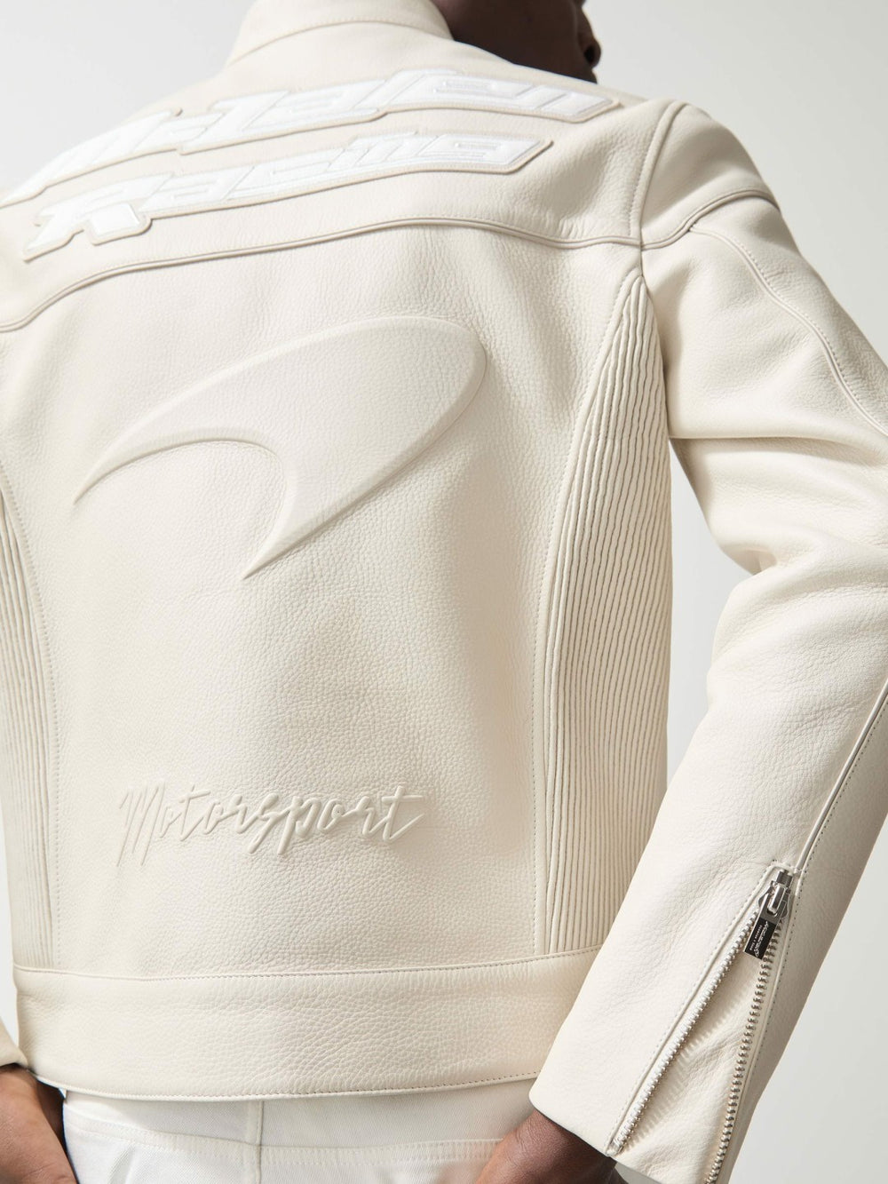 McLaren F1 Team Leather Biker Jacket in Off White