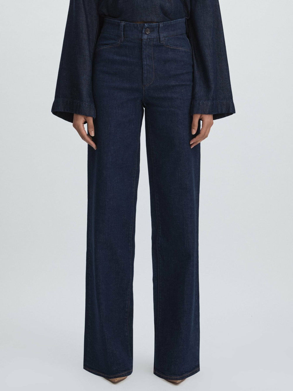 Paige High Rise Wide Leg Jeans in Edinburgh Dark Blue