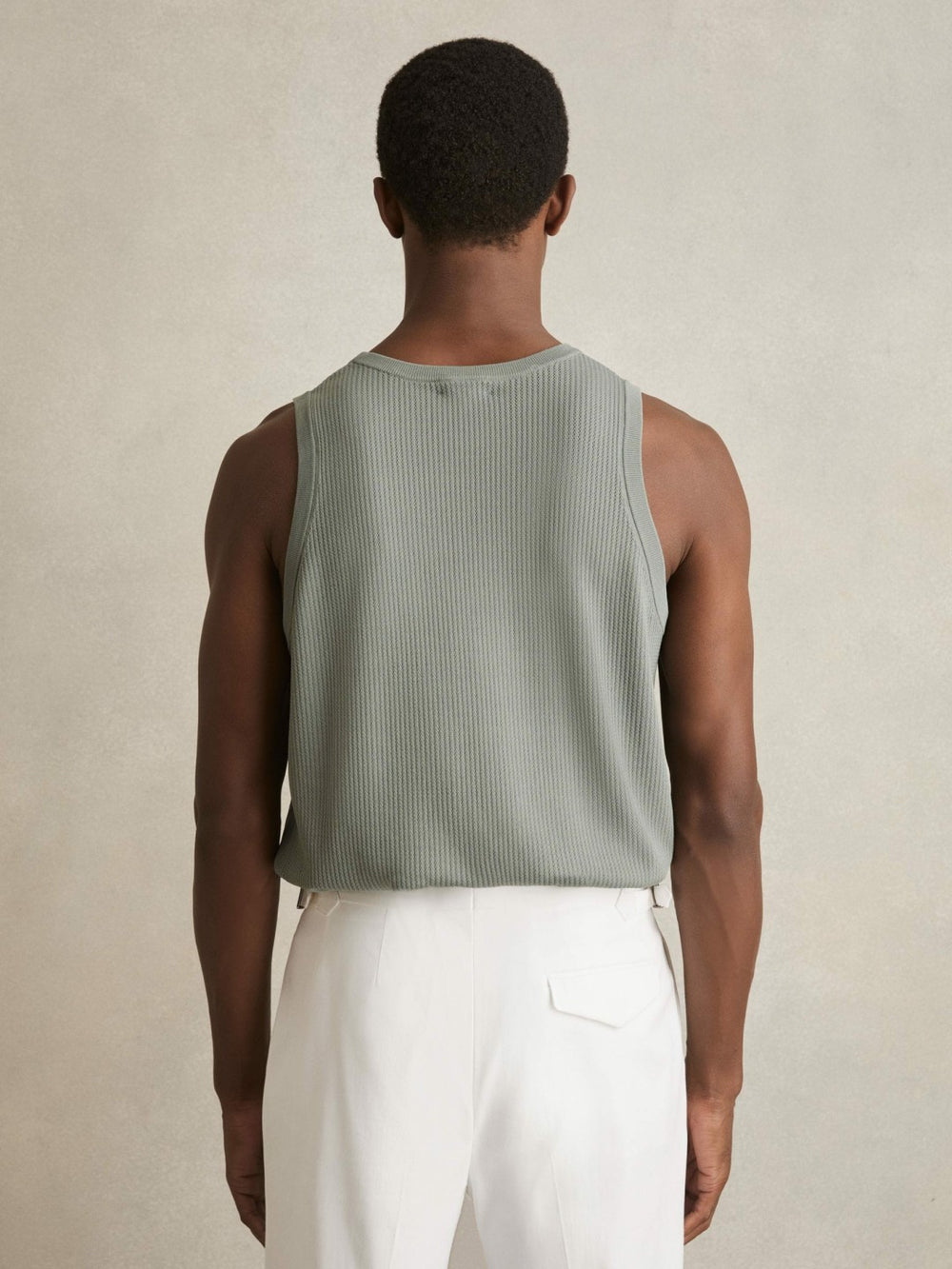 Textured Crew Neck Ribbed Vest in Sage Green