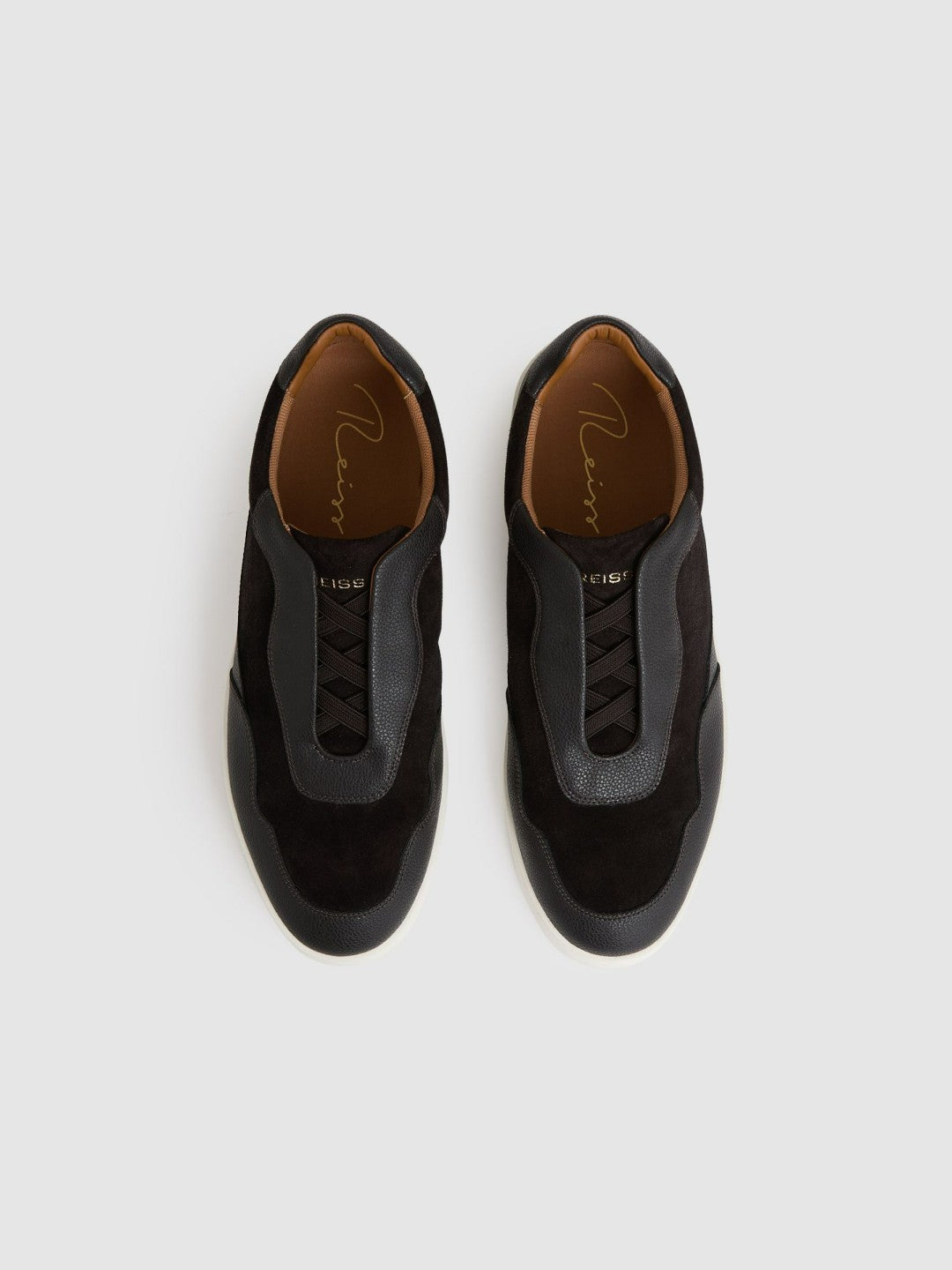 Leather Elasticated-Lace Trainers in Espresso Brown