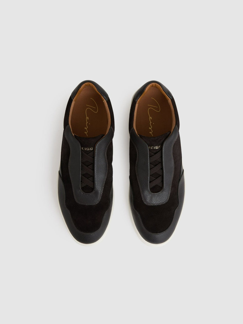 Leather Elasticated-Lace Trainers in Espresso Brown