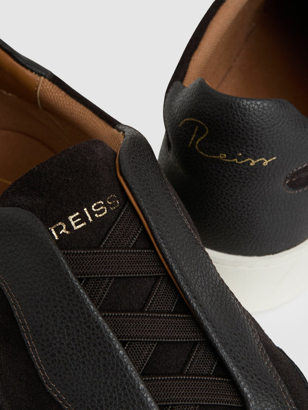 Leather Elasticated-Lace Trainers in Espresso Brown