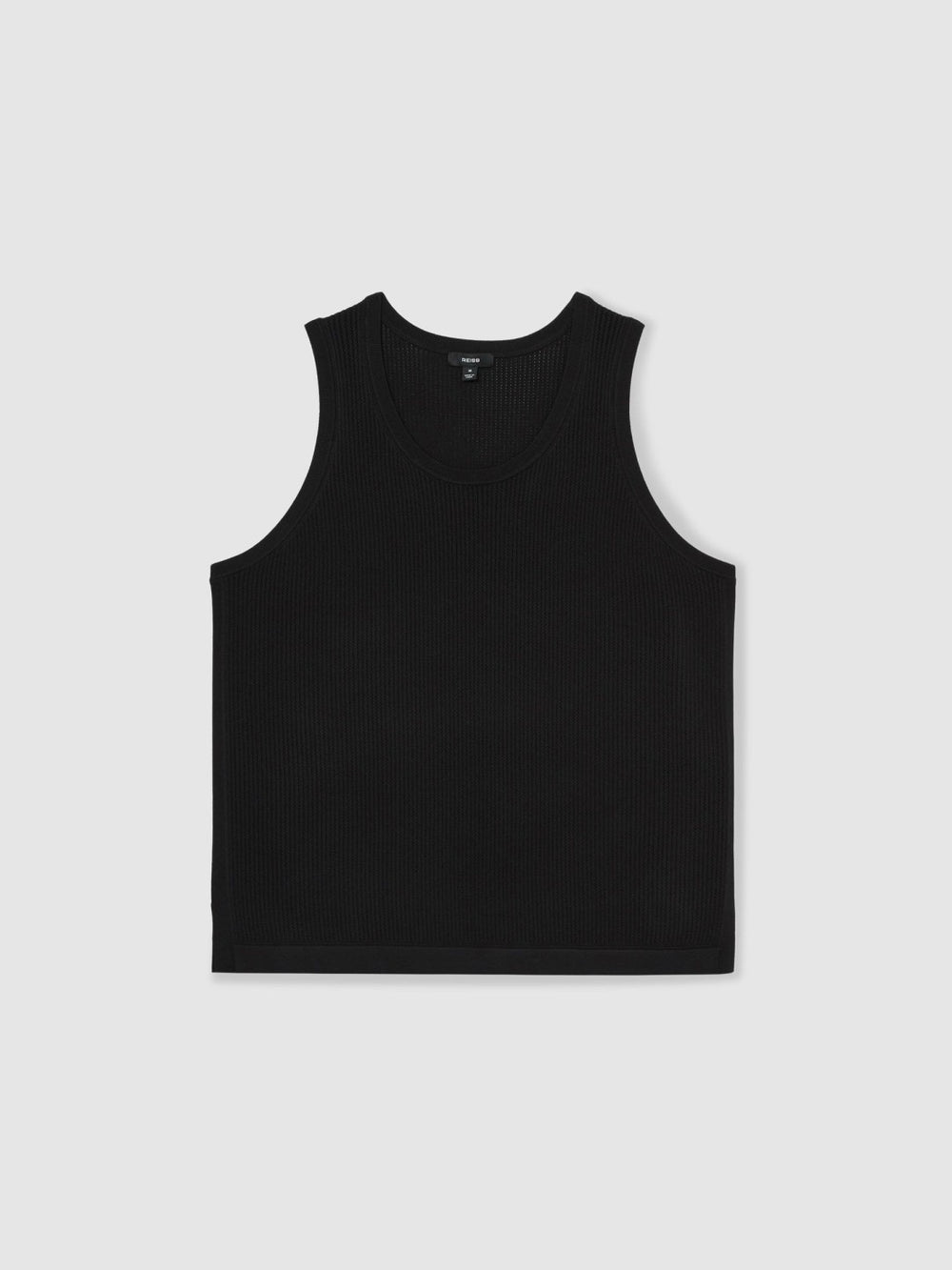 Textured Crew Neck Ribbed Vest in Black