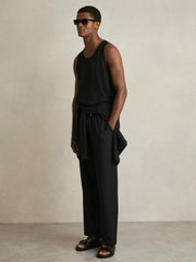 Textured Crew Neck Ribbed Vest in Black