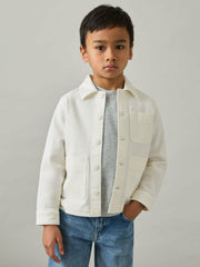Cotton-Blend Work Jacket in Off White