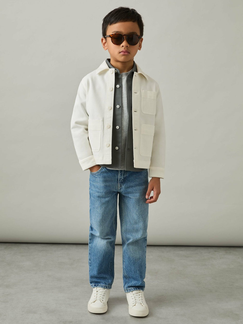 Cotton-Blend Work Jacket in Off White