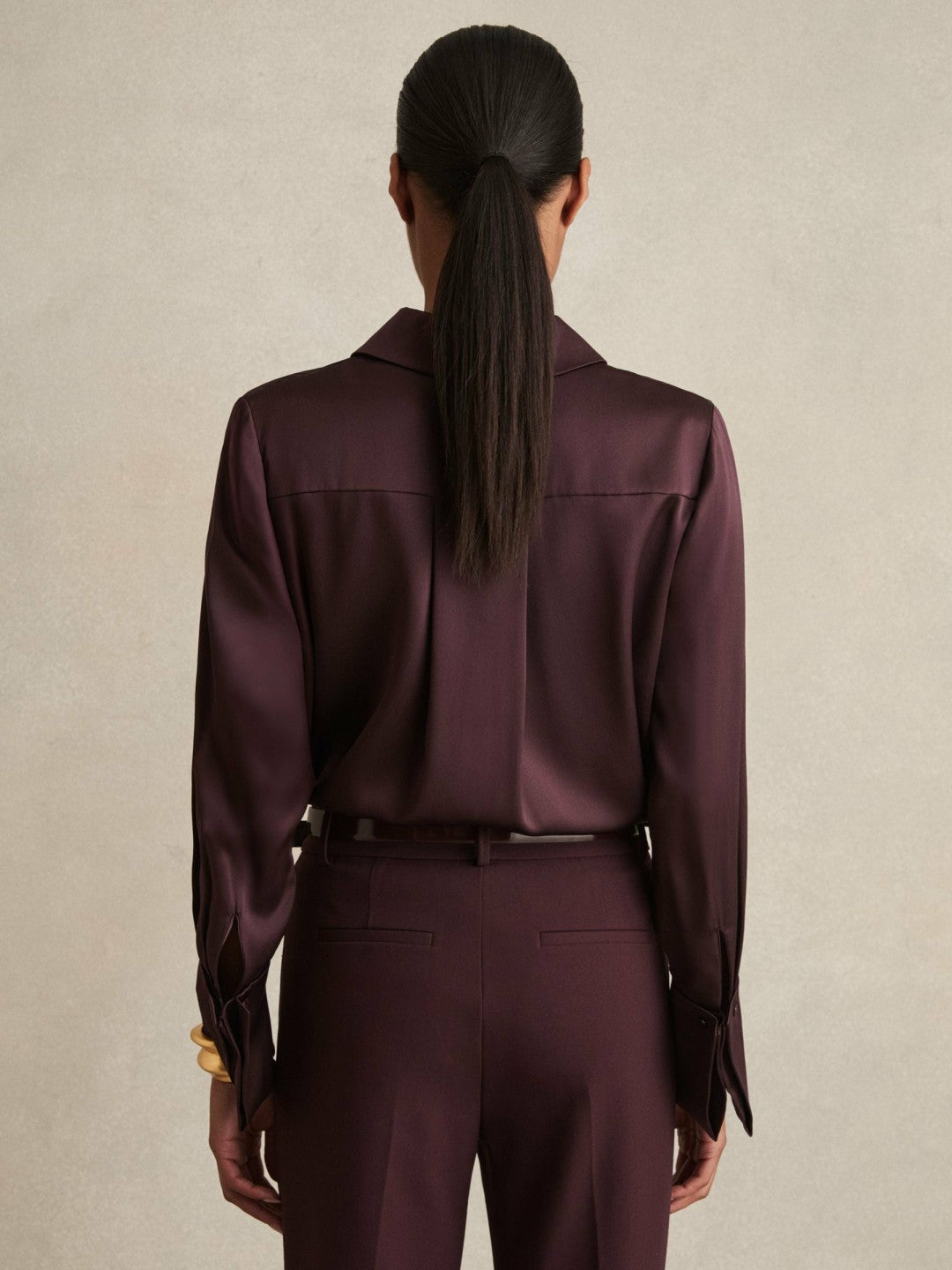 Silk Double-Cuff Button-Through Shirt in Red