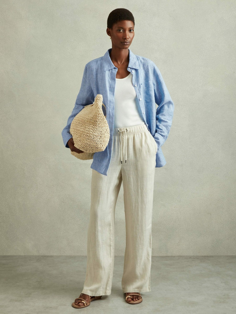 Linen Button-Through Shirt in Blue