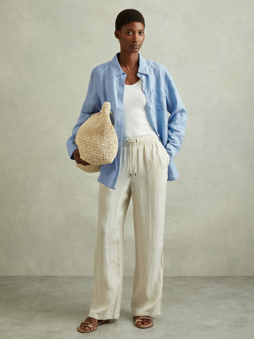 Linen Button-Through Shirt in Blue
