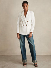 Double-Breasted Notch-Lapel Blazer in White