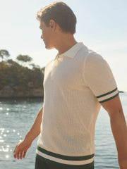 | Ché Knitted Half-Button Polo Shirt in White