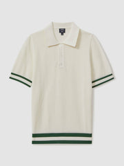 | Ché Knitted Half-Button Polo Shirt in White