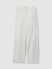 Cotton Wide Leg Suit Trousers in White