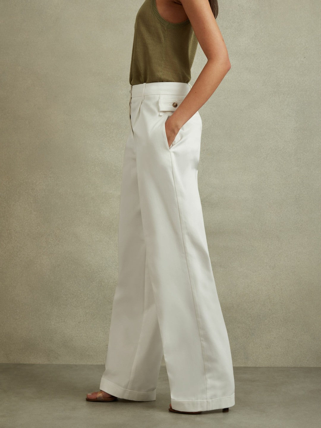 Cotton Wide Leg Suit Trousers in White