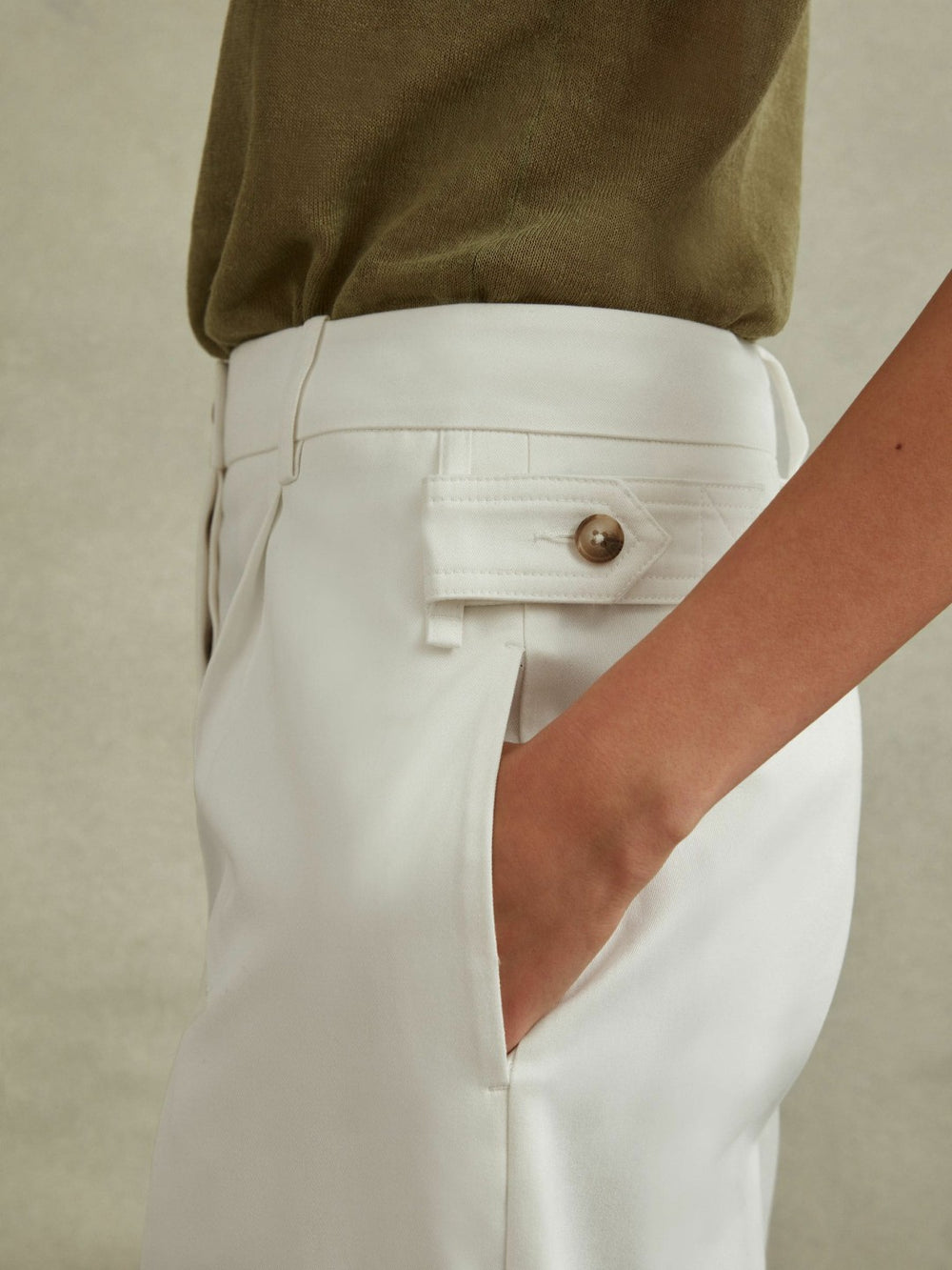 Cotton Wide Leg Suit Trousers in White