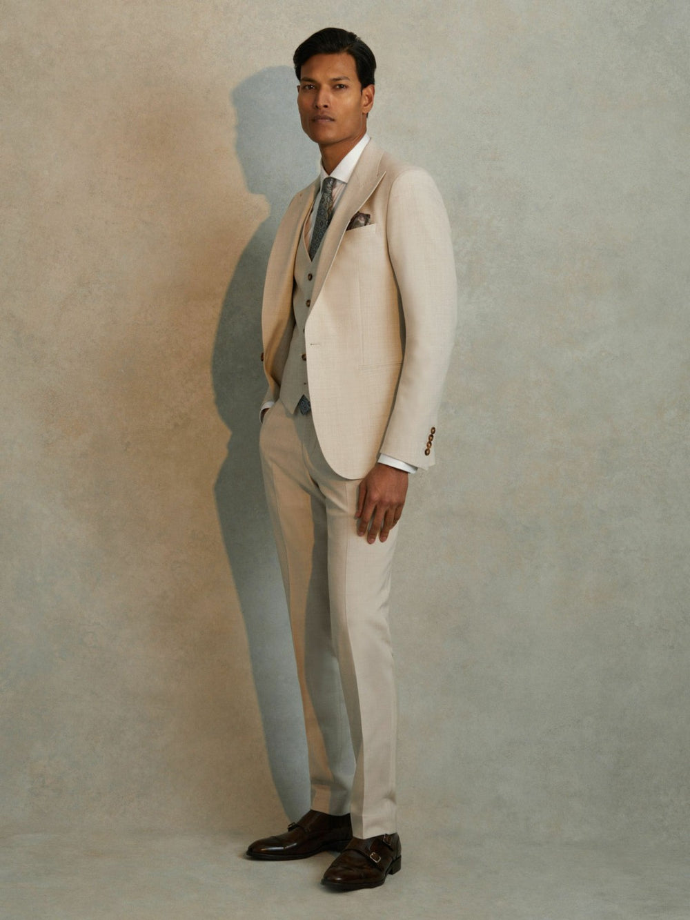 Slim Fit Single Breasted Waistcoat in Stone