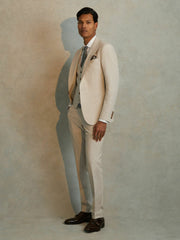 Slim Fit Single Breasted Waistcoat in Stone