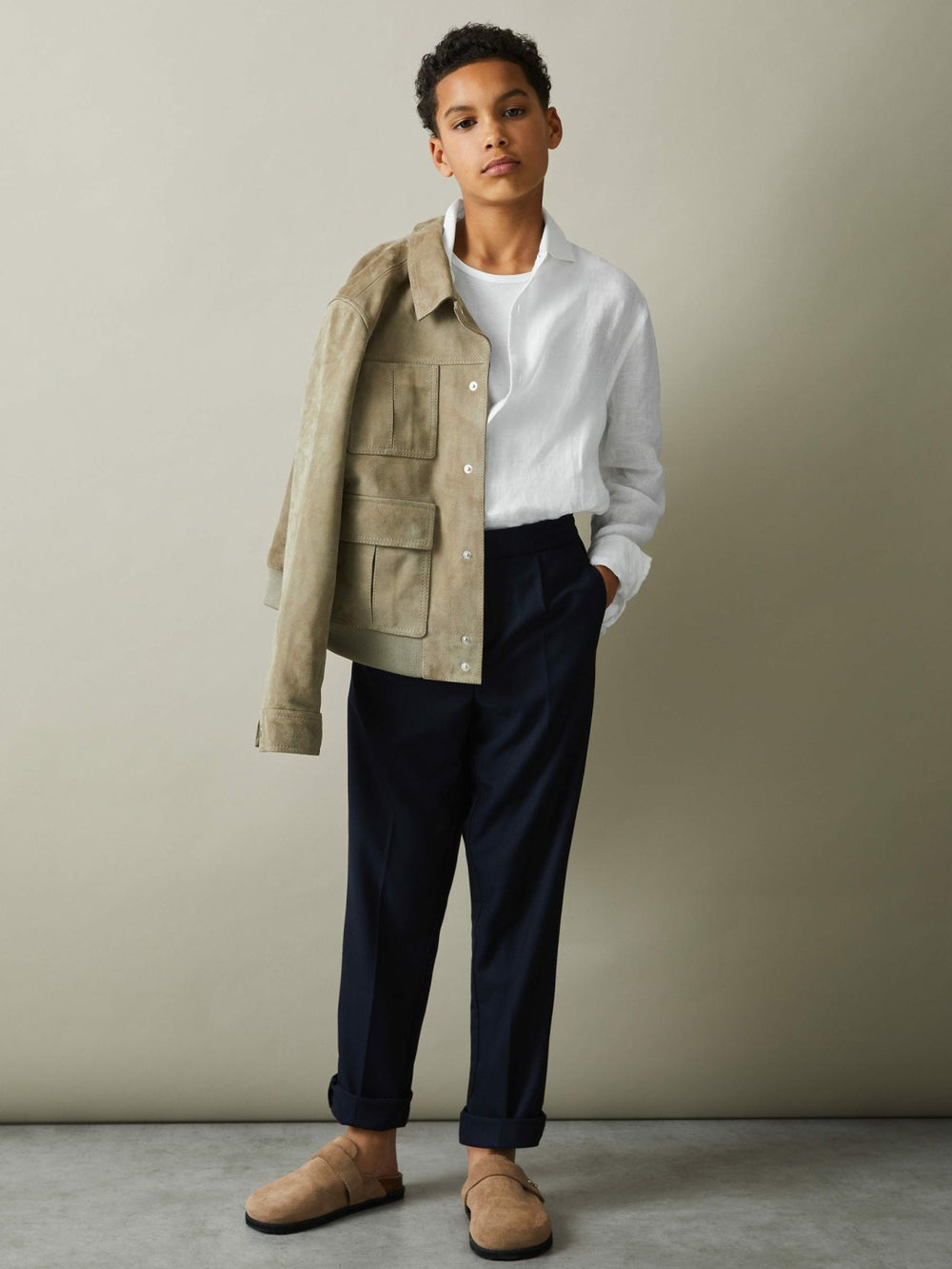 9-13 yrs Linen Cutaway Collar Shirt in White