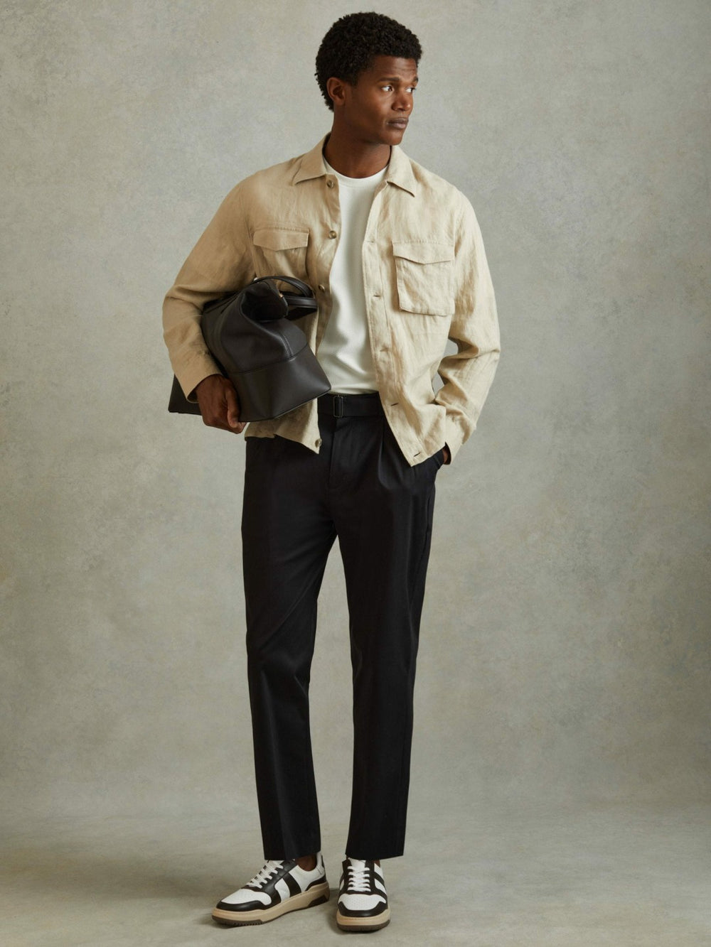 Textured Crew-Neck T-Shirt in Off White