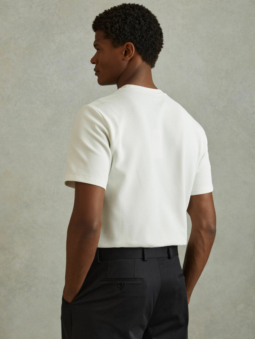 Textured Crew-Neck T-Shirt in Off White