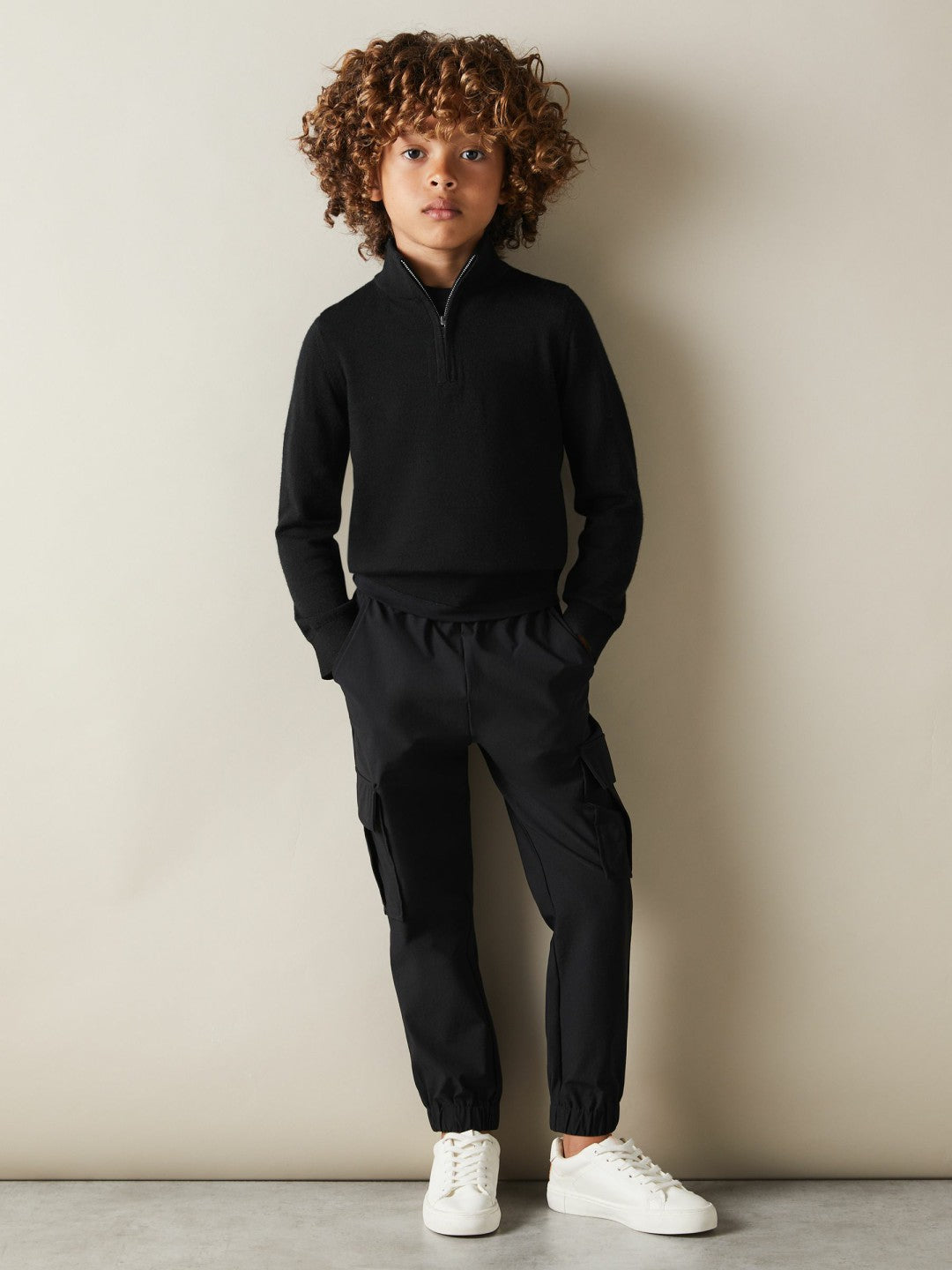 3-9 yrs Merino Wool Half-Zip Funnel Neck Jumper in Black