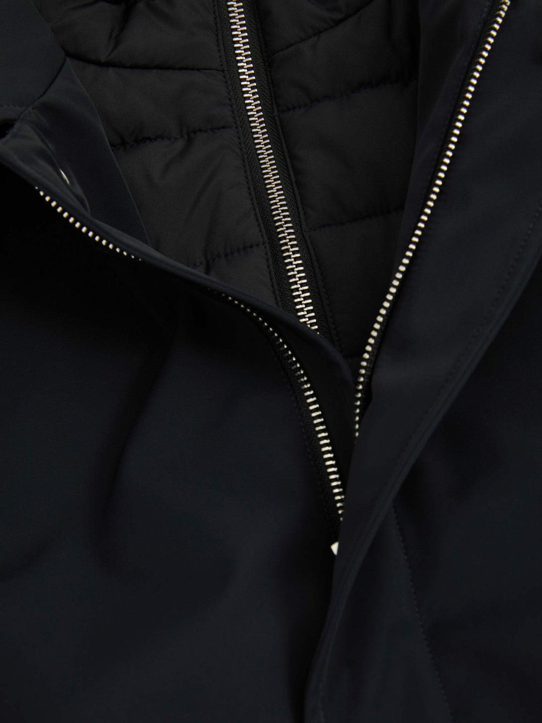 Hybrid Removable Funnel Neck Overcoat in Navy