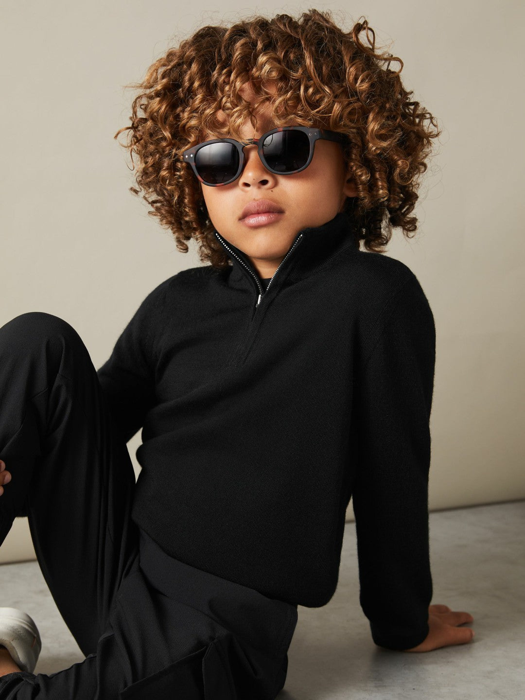9-13 yrs Merino Wool Half-Zip Funnel Neck Jumper in Black