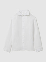 3-9 yrs Linen Cutaway Collar Shirt in White