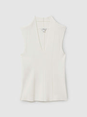 Knitted Sleeveless V-Neck Vest in Ivory