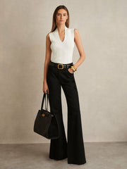 Knitted Sleeveless V-Neck Vest in Ivory