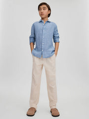 9-13 yrs Linen Cutaway Collar Shirt in Sky Blue
