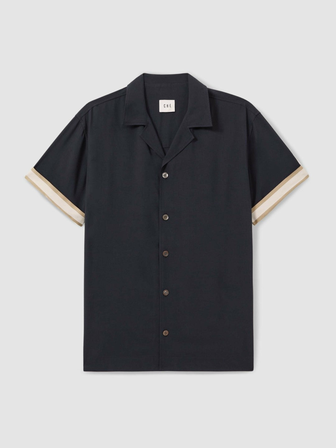 | Ché Cuff Detail Cuban Collar Shirt in Navy