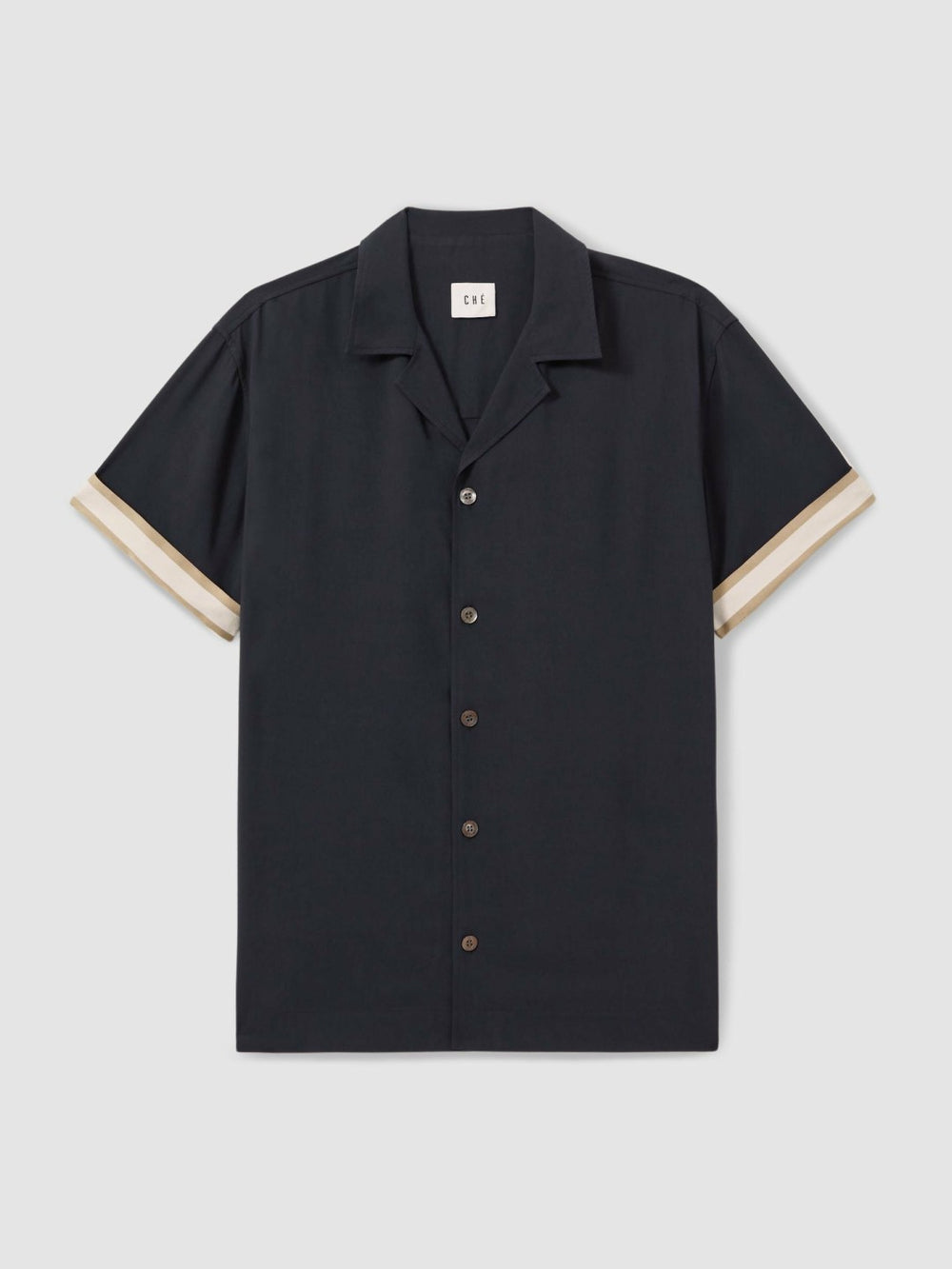 | Ché Cuff Detail Cuban Collar Shirt in Navy