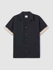 | Ché Cuff Detail Cuban Collar Shirt in Navy