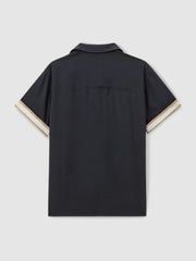 | Ché Cuff Detail Cuban Collar Shirt in Navy