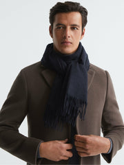 Wool and Cashmere Scarf in Navy