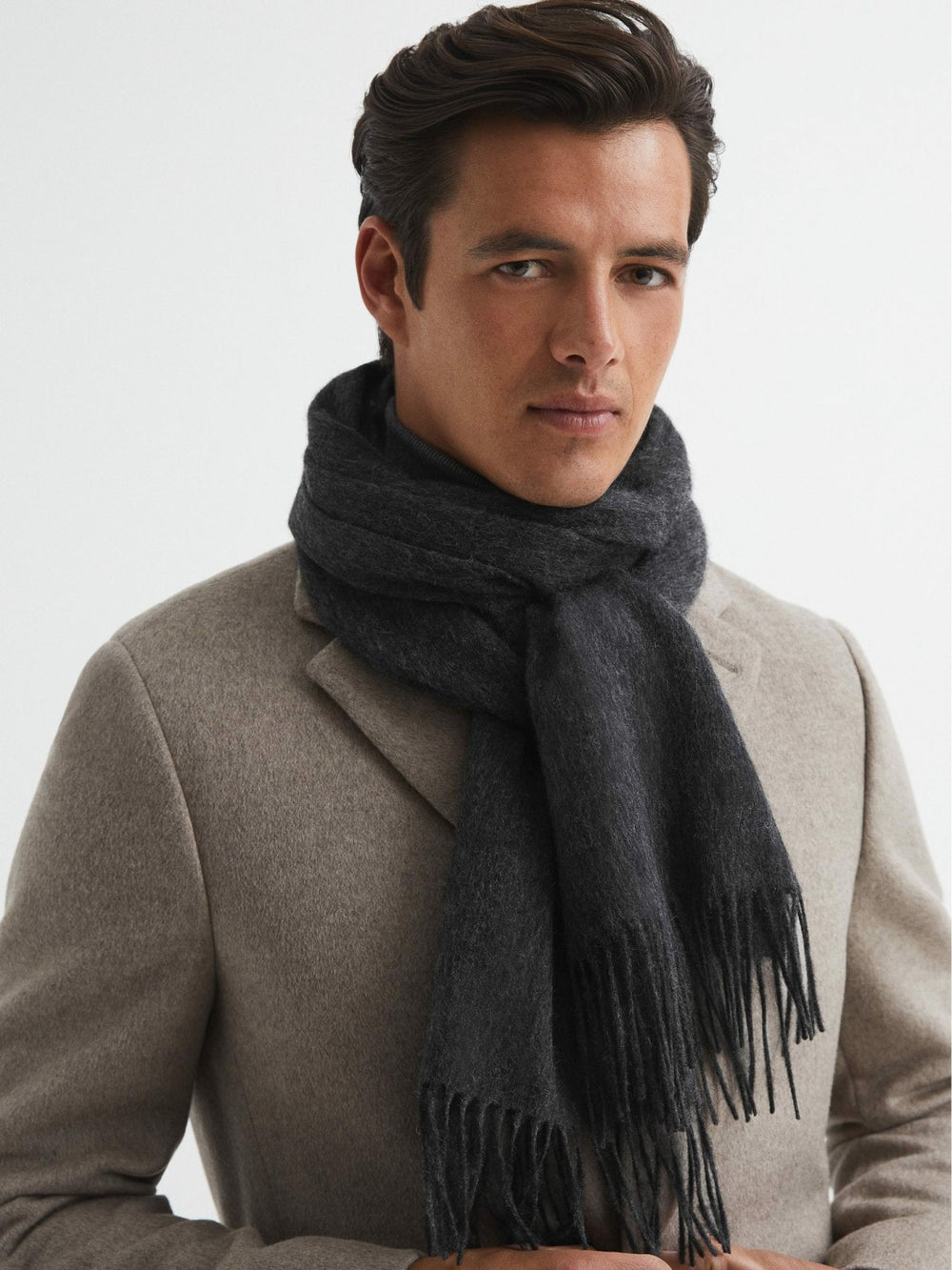 Wool and Cashmere Scarf in Charcoal