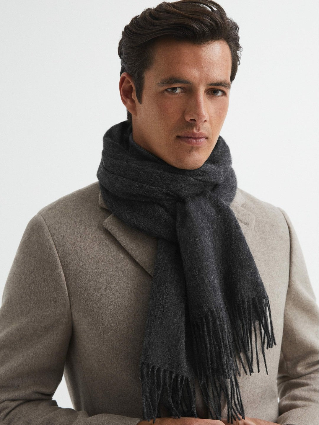Wool and Cashmere Scarf in Charcoal