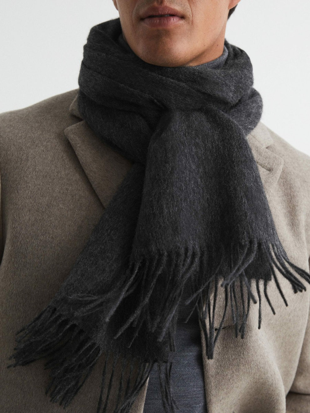 Wool and Cashmere Scarf in Charcoal