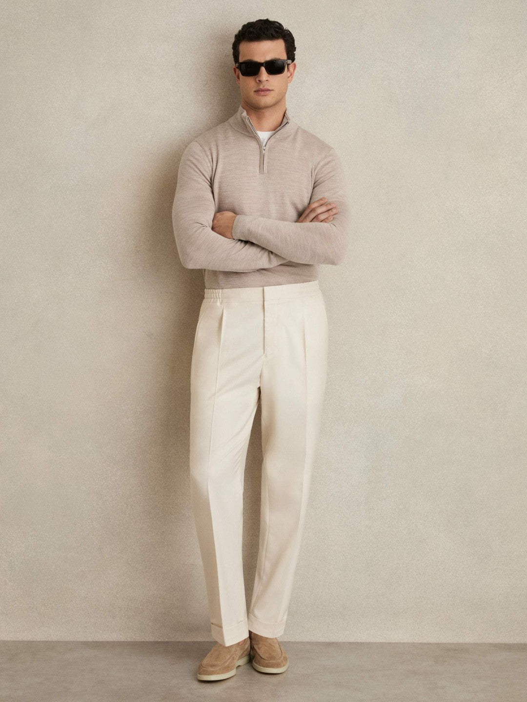 Merino Wool Half-Zip Jumper in Wheat Melange