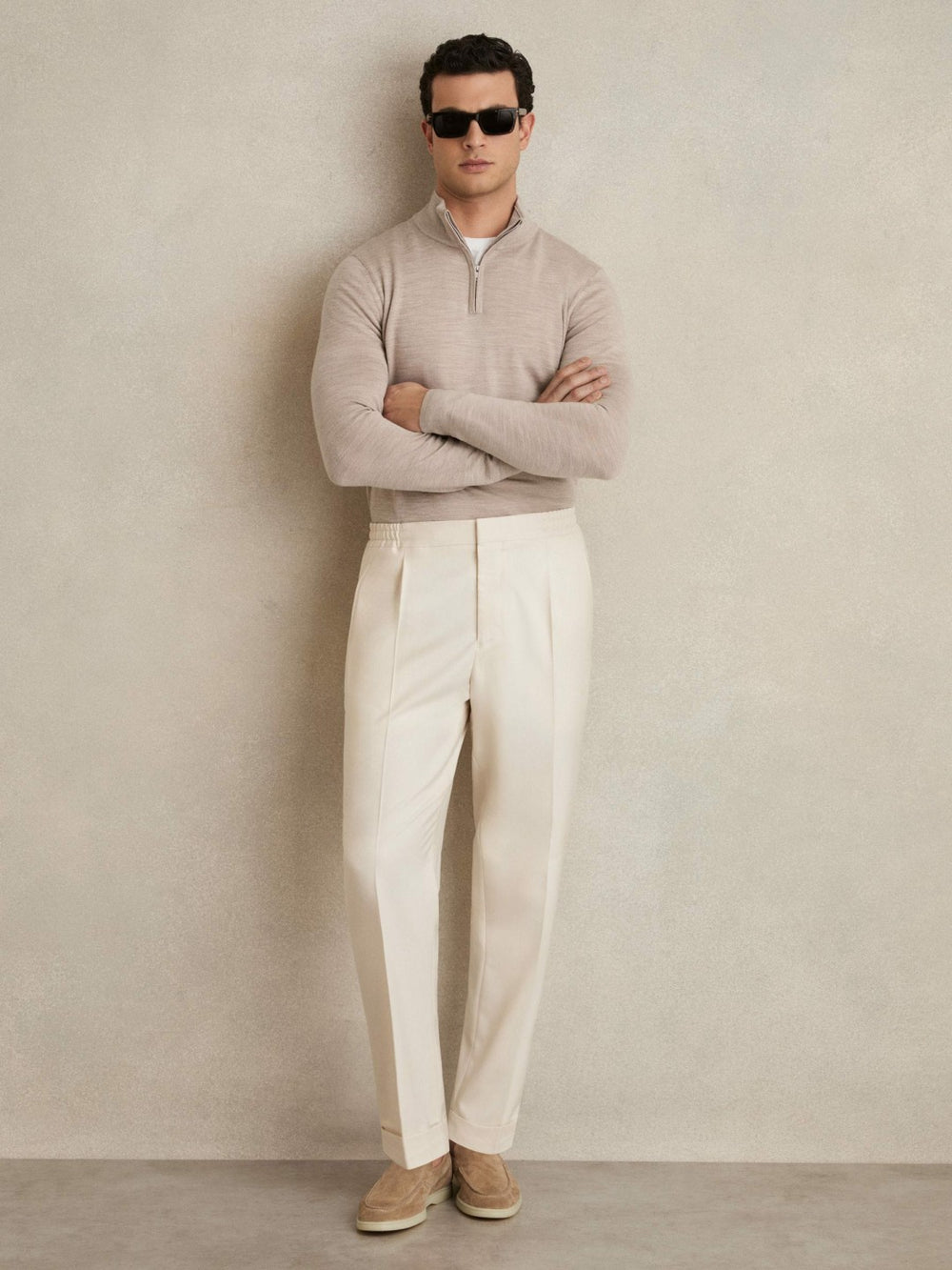 Merino Wool Half-Zip Jumper in Wheat Melange