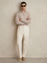 Merino Wool Half-Zip Jumper in Wheat Melange