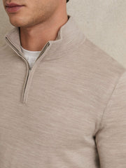 Merino Wool Half-Zip Jumper in Wheat Melange